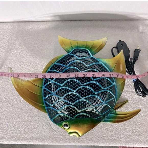 Deco Breeze Blue Yellow  Metal Fish Fan - Picture 14 of 15